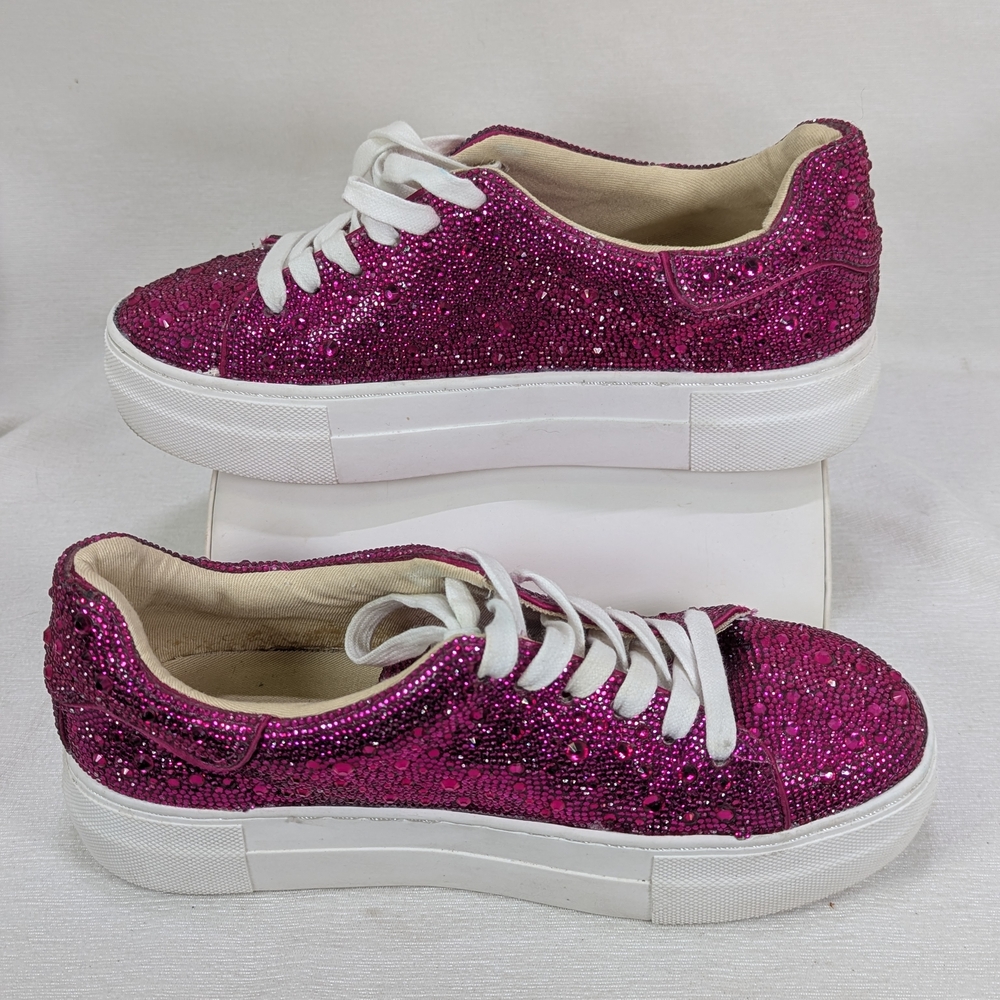 Betsey Johnson Women's Pink Rhinestone Bedazzled Platform Sneaker Shoe